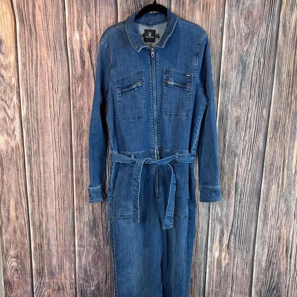 Volcom Dark Blue Denim Jumpsuit - Picture 1 of 12